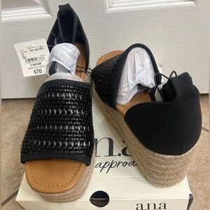 NWT a.n.a Black Woven Women's Wedge Sandals
